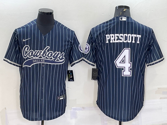 Men's Dallas Cowboys Dak Prescott #4 Navy Game Jersey1 Joint Edition