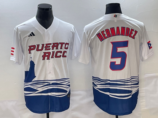 Men's 2023 World Baseball Classic #5 Enrique Hernandez Puerto Rico White Jersey1
