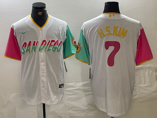 Men's San Diego Padres Ha-Seong Kim #7 White City Connect Replica Player Jersey1