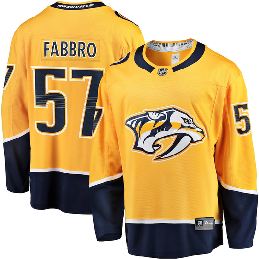 Men's Nashville Predators Dante Fabbro #57 Gold Home Breakaway Player Jersey1