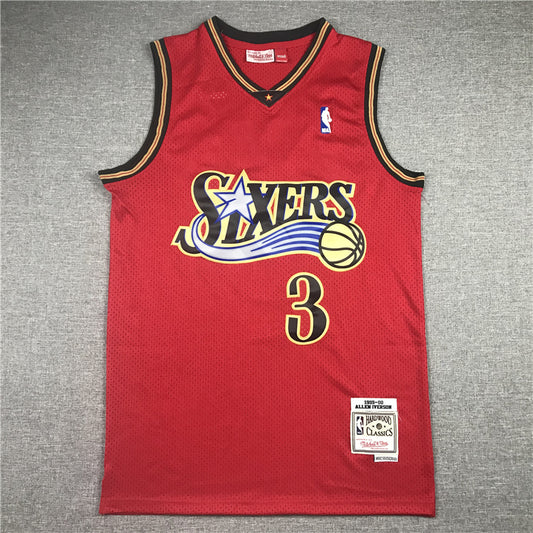 Men's Philadelphia 76ers Allen Iverson Red Hardwood Classics Swingman Jersey1