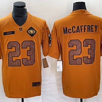 Men's San Francisco 49ers Christian McCaffrey #23 Brown 2023 Salute To Service Retired Player Limited Jersey1