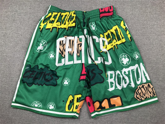 Men's Boston Celtics Green Graffiti Edition Pocket Shorts1