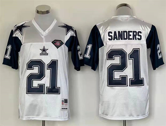 Men's Dallas Cowboys Deion Sanders Mitchell & Ness White Legacy Replica Jersey1