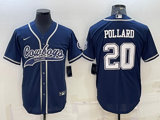 Men's Dallas Cowboys Tony Pollard #20 Navy Game Jersey1 Joint Edition