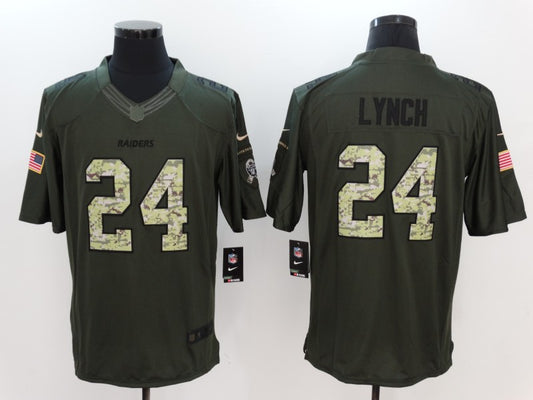 Men's Las Vegas Raiders Marshawn Lynch #24 Army Green Game Jersey1