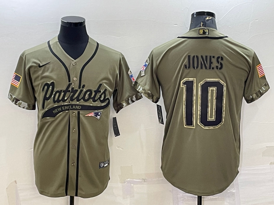 Men's New England Patriots Mac Jones #10 Olive 2022 Salute To Service Limited Jersey1 Joint Edition