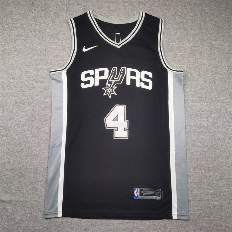 Men's San Antonio Spurs De'Aaron Fox #4 Black Swingman Jersey1 - Icon Edition