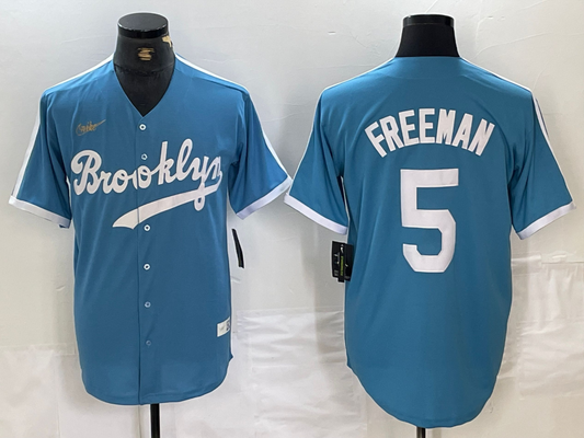 Men's Los Angeles Dodgers Freddie Freeman #5 Light Blue Alternate Cooperstown Collection Player Jersey1