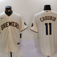 Men's Milwaukee Brewers Jackson Chourio #11 Cream Home Limited Player Jersey1