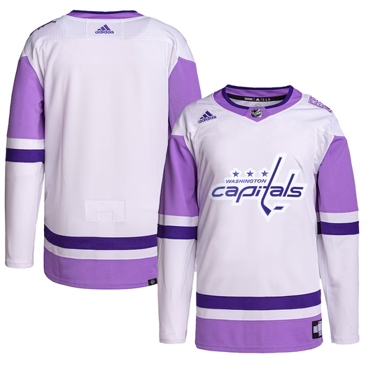 Men's Washington Capitals White/Purple Hockey Fights Cancer Primegreen Authentic Blank Jersey1