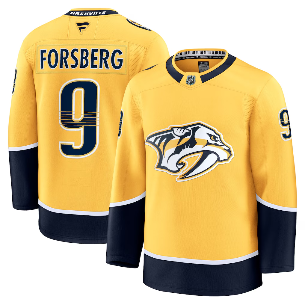 Filip Forsberg #9 Nashville Predators Gold Home Premium Jersey - JerseysFreak