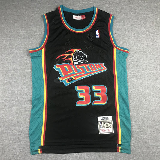 Men's Detroit Pistons Grant Hill 1998-99 Black Hardwood Classics Swingman Jersey1