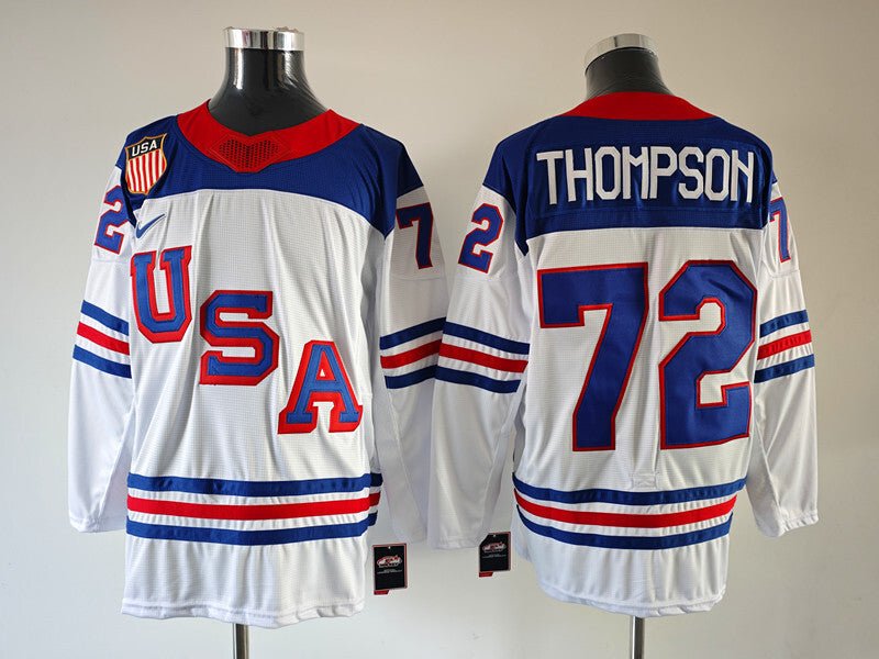 Men's United States Hockey Tage Thompson #72 White 2026 Winter Olympics Jersey