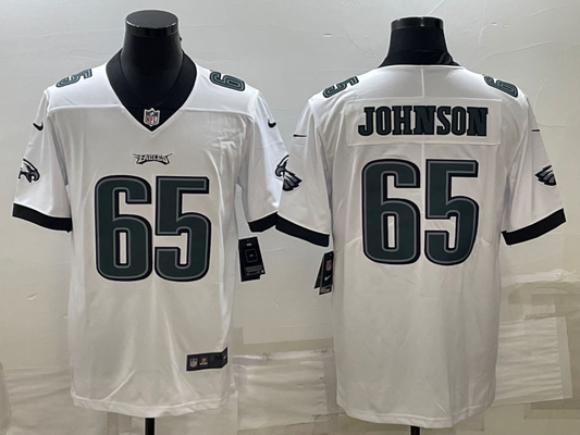 Men's Philadelphia Eagles Fred Johnson #65 White Game Jersey1