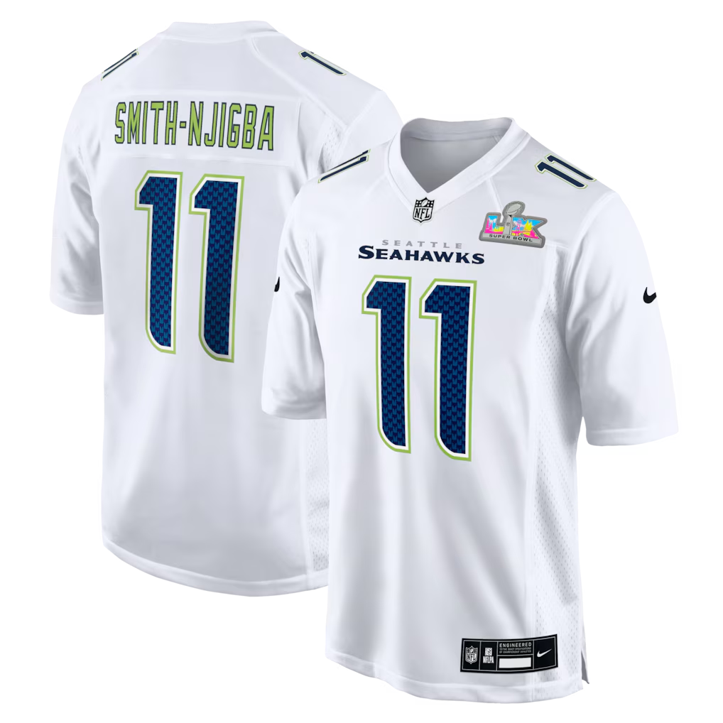 Men's Seattle Seahawks Jaxon Smith-Njigba #11 White Super Bowl LX Patch Tundra Fashion Game Jersey
