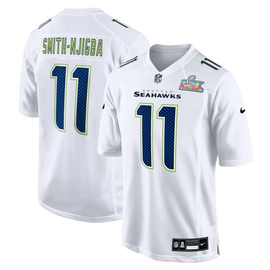 Men's Seattle Seahawks Jaxon Smith-Njigba #11 White Super Bowl LX Patch Tundra Fashion Game Jersey