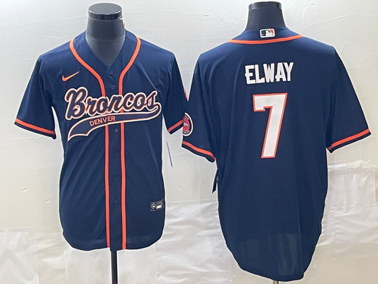 Men's Denver Broncos John Elway #7 Navy Game Jersey1 Joint Edition