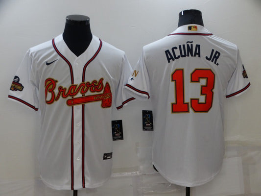 Men's Atlanta Braves Ronald Acuna Jr. #13 White Replica Baseball Jersey1