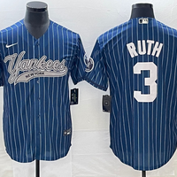 Men's New York Yankees Babe Ruth #3 Blue Player Jersey1 Joint Edition