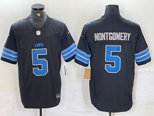 Men's Detroit Lions David Montgomery #5 Black 2nd Alternate Game Jersey1