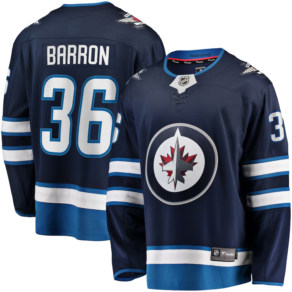 Men's Winnipeg Jets Morgan Barron #36 Fanatics Navy Home Breakaway Player Jersey
