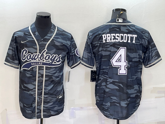 Men's Dallas Cowboys Dak Prescott #4 Grey Camouflage Player Jersey1 Joint Edition