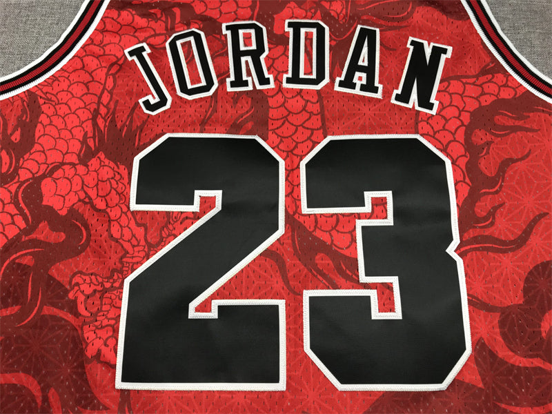 Men's Chicago Bulls Michael Jordan #23 Red Year of Dragon Edition Swingman Jersey1
