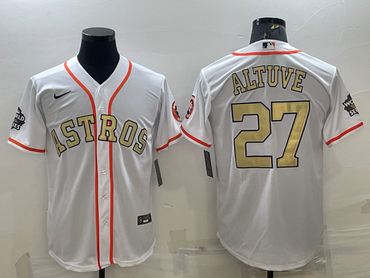 Men's Houston Astros Jose Altuve #27 White Replica Player Jersey1