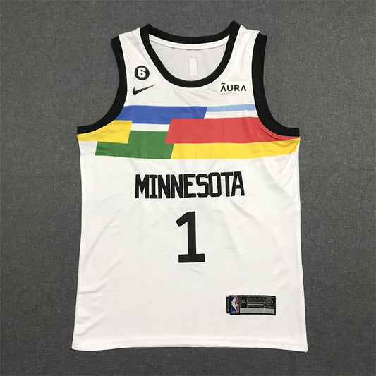 Men's Minnesota Timberwolves Anthony Edwards #1 White Swingman Jersey1 - City Edition