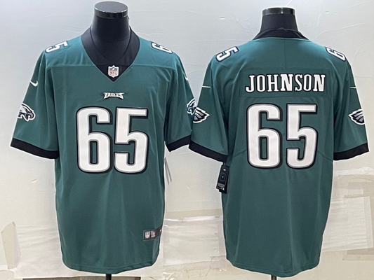 Men's Philadelphia Eagles Fred Johnson #65 Midnight Green Game Jersey1