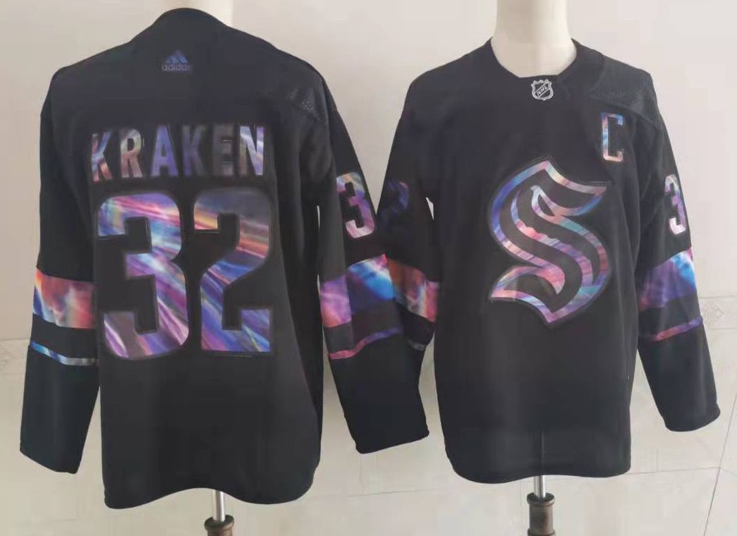 Men's Seattle Kraken Kraken #32 Black Game Jersey1