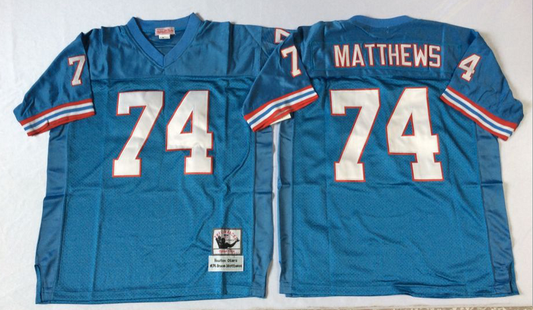 Men's Tennessee Oilers Bruce Matthews #74 Light Blue Legacy Replica Jersey1