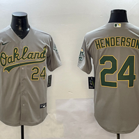 Men's Oakland Athletics Rickey Henderson #24 Gray Replica Player Jersey1