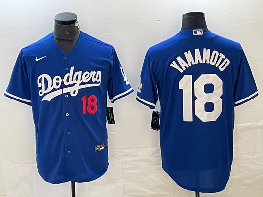 Men's Los Angeles Dodgers Yoshinobu Yamamoto #18 Royal Replica Game Jersey1