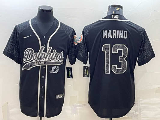Men's Miami Dolphins Dan Marino #13 Black RFLCTV Limited Jersey1 Joint Edition