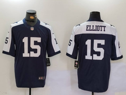Men's Dallas Cowboys Ezekiel Elliott #15 Navy Alternate Game Team Jersey1