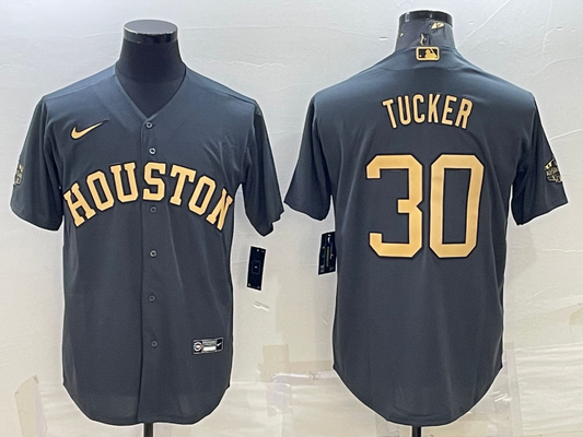 Men's Houston Astros Kyle Tucker #30 Dark Gray Replica Player Jersey1