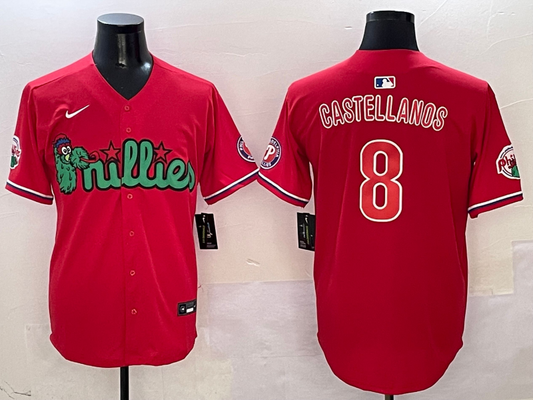 Men's Philadelphia Phillies Nick Castellanos #8 Red Player Jersey1