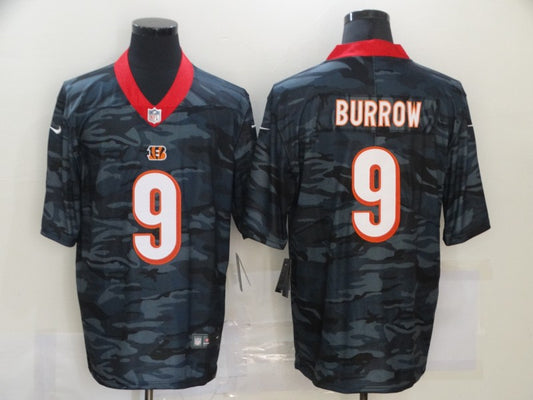 Men's Cincinnati Bengals Joe Burrow #9 Grey Camouflage Game Jersey1
