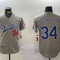 Men's Los Angeles Dodgers Fernando Valenzuela #34 Gray 1981 World Series Baseball Jersey1