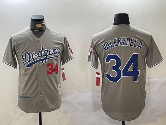 Men's Los Angeles Dodgers Fernando Valenzuela #34 Gray 1981 World Series Baseball Jersey1