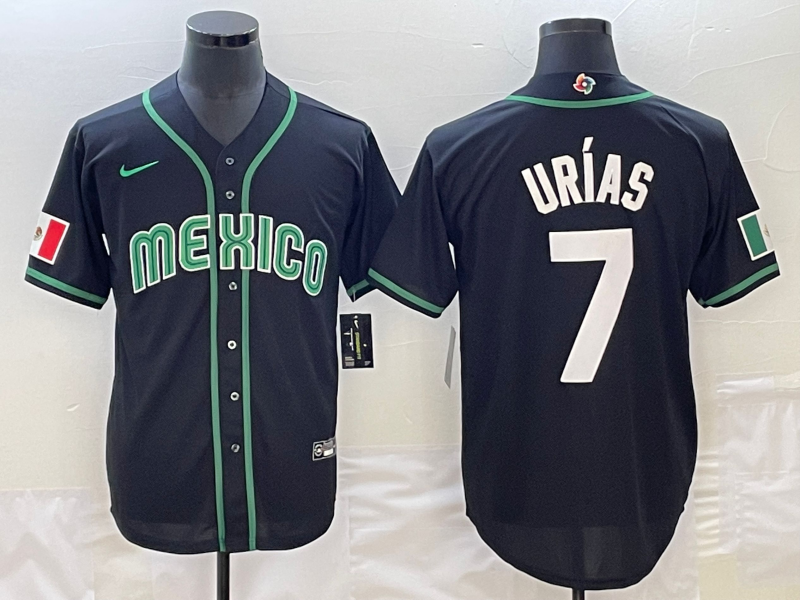 Men's 2023 World Baseball Classic #7 Julio Urias Mexico Jersey1 Black