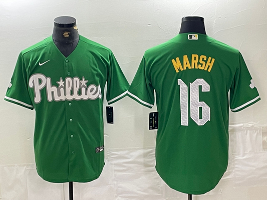 Men's Philadelphia Phillies Brandon Marsh #16 Green Replica Player Jersey1