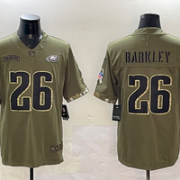 Men's Philadelphia Eagles Saquon Barkley #26 Olive Salute To Service Game Jersey1