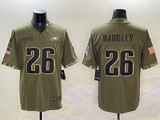 Men's Philadelphia Eagles Saquon Barkley #26 Olive Salute To Service Game Jersey1