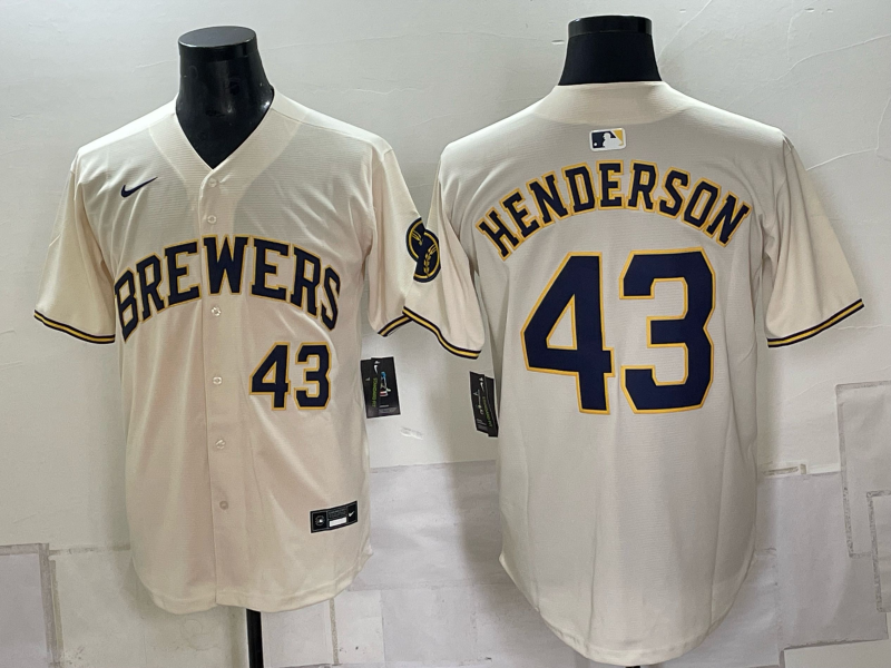 Men's Milwaukee Brewers Cooper Henderson #43 Cream Replica Player Jersey