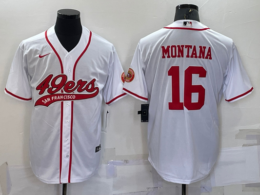 Men's San Francisco 49ers Joe Montana #16 White Game Jersey1 Joint Edition