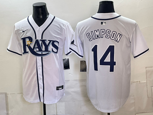 Men's Tampa Bay Rays Chandler Simpson #14 White Home Replica Jersey