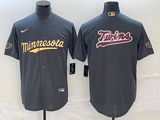 Men's Minnesota Twins Dark Grey Replica Player Logo Jersey1